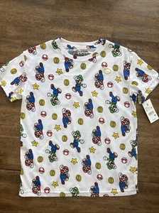 Nintendo Super Mario Bros All Over Print White T Shirt Youth Medium Luigi NEW - Picture 1 of 6