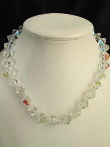 Vintage Czech NECKLACE Aurora Borealis Cut CRYSTAL Beads Precioza 17.3" long - Picture 1 of 6