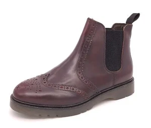 Mens Leather Brogue Chelsea Boots Pull On Oxblood Frank James Walkton 2 - Picture 1 of 5