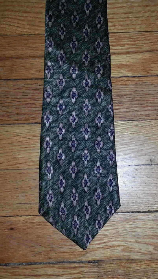 Corbata Strathmore Flor de Seda Diseño Geométrico Verde Tostado Azul Floral Nueva en Caja t4066 Foto 1 de 4