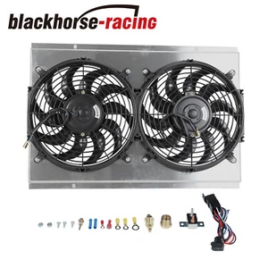 Aluminum Shroud 12'' Fan+Thermostat For 82-02 Chevy S10 Blazer Corvette Radiator - Picture 1 of 12