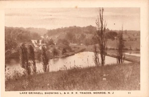 Monroe NJ Lake Grinell Showing L. & H.R.R. Tracks Divided Back Postcard Unposted - Picture 1 of 2