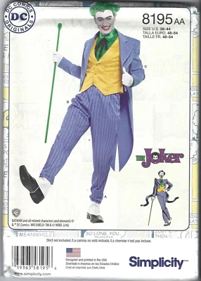 Simplicity Sewing Pattern 8195, ''The Joker'' Costume, Size 38 - 44, New - Image 1 of 2