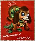 Vintage Christmas Dog Puppy Pop Out Heads Or Tails Greeting Card 1950s 1960s
