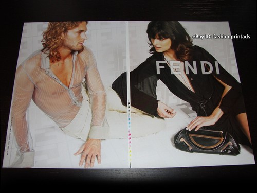 FENDI 3 pagine PRINT AD primavera 2004 LINDA EVANGELISTA Brad Kroenig LAGERFELD