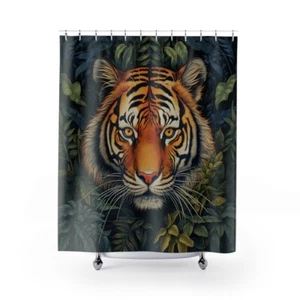 William Morris Inspired Tiger Shower Curtain | Luxury Jungle Bathroom - Picture 1 of 7