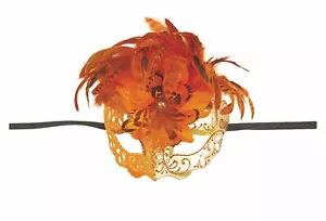 Dominoaugenmaske mit Federn orange-gold Venezianische Maske Karnevalmaske - Bild 1 von 2