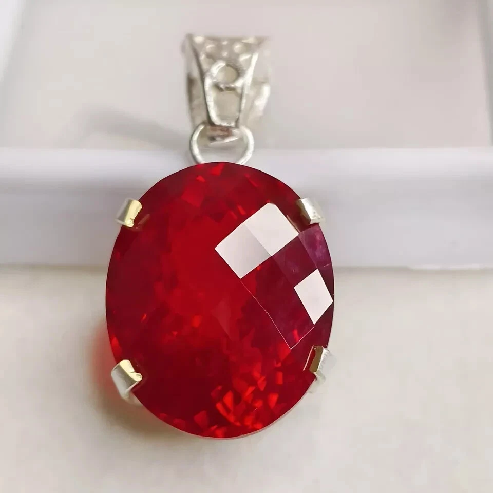 Certified 30.42 Ct + Natural Red Ruby 925 Solid Silver Pendant Loose Gemstone - Image 1 of 4