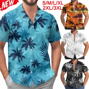 Herren Tropischer Stil Hawaiihemden T-Shirts Kurzarm Strand Button Down Oberteil - Bild 1 von 32
