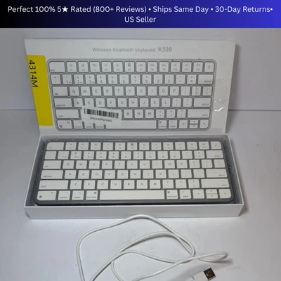 Wireless Bluetooth Keyboard K599 Slim Rechargeable Silver/White – Open Box - Image 1 of 4
