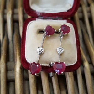 925 Sterling Silber Ohrringe, natürliche Rubin Ohrringe, 3,88ct, Herzschliff Rubine  - Bild 1 von 8