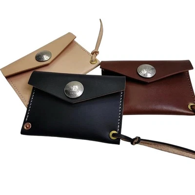 Porta-cartões de couro genuíno minimalista design exclusivo estilo japonês feito à mão - Imagem 1 de 4