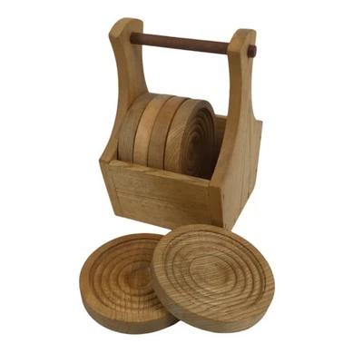 Japanese Brushed Lacquer Wood Drink Saucer Vtg Chataku Coaster 6c Brown LWB135 - Image 1 of 4