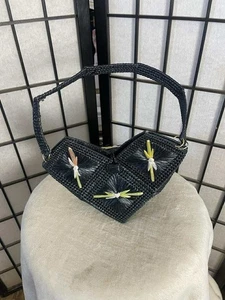 Borsa a mano vintage in rafia nera manico singolo usata in ottime condizioni - Foto 1 di 7