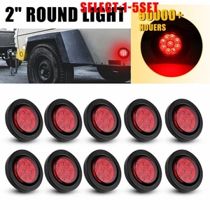 2 Inch Round 9 LED Red Side Marker Clearance Light with Grommet 12V 10-50X - Picture 1 of 24