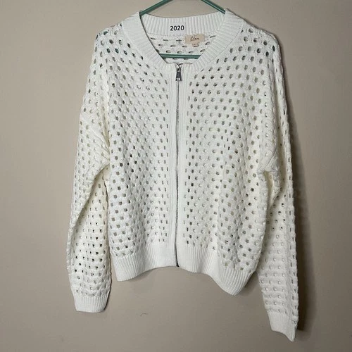 Cárdigan de punto abierto blanco Elan cremallera completa cremallera frontal talla grande nuevo sin etiquetas Foto 1 de 4