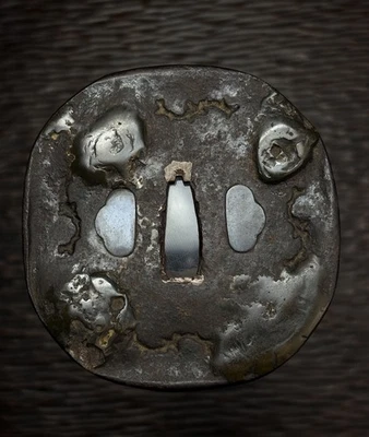 Tsuba de hierro grande estilo Wabi-sabi, Edo antiguo, #410 Foto 1 de 4