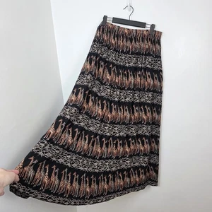 Maxi gonna vintage Stonebridge nera marrone giraffa africana unica boho taglia large - Foto 1 di 7