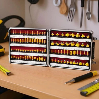 100Pcs 1/4inch Shank Router Bits Set Woodworking Tool Cutter Tungsten Carbide UK - Image 1 of 4