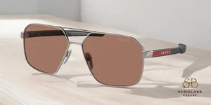 PRADA LINEA ROSSA PS 55WS 5AV50A Gunmetal Brown 60 mm Men's Sunglasses - Picture 1 of 2