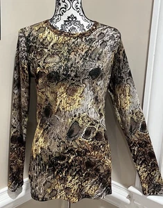 Top de malla con estampado de reptiles transparentes Y2K Mob Wife manga larga dinero antiguo grande - Imagen 1 de 10