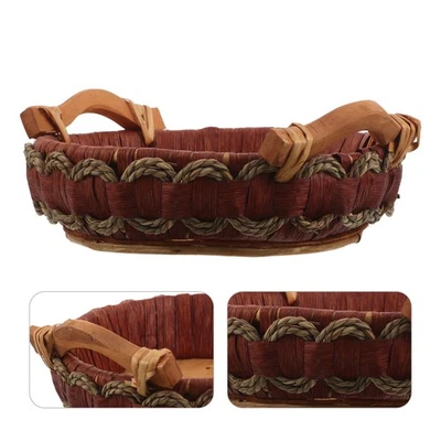  Korb Mit Henkel Geflochten Aufbewahrungskorb Rattan Tabletop Tablett - Bild 1 von 4