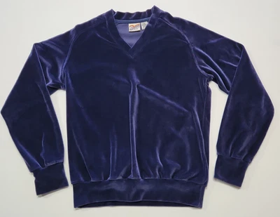 复古 70 年代 80 年代乐福鞋 RYK 丝绒毛衣 M 码蓝色比佛利山庄 — 第 1/4 张图片