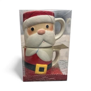 Hallmark Christmas Santa Claus Stackable Mugs Set of 2 Red Ceramic Vintage New - Picture 1 of 4