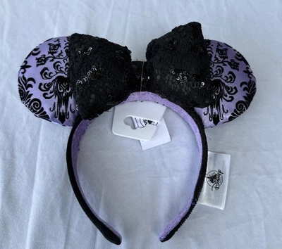 HTF Disney Parks The Haunted Mansion Purple Black Sequins Ear Ears Headband NWT Foto 1 de 4