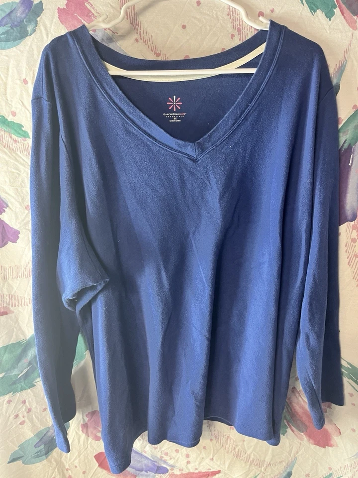Isaac Mizrahi Live! Top Essentials para mujer azul cuello en V manga larga talla 3XL  Foto 1 de 4
