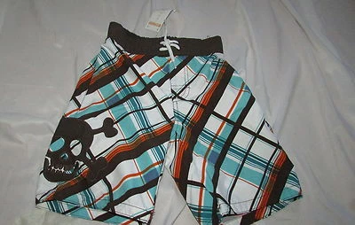 Gymboree sz 4 NWT boys swim suit shorts trunks skull crossbones brown orange - Image 1 of 2