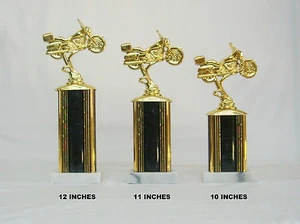 SET OF 3 MOTORCYCLE TROPHIES COLOR GREEN OR BLACK MOTORCYCLE SHOW TROPHIES - Picture 1 of 11