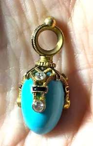 Sterling Silver Vermeil TURQUOISE Russian Enamel Egg Pendant 925 Light Blue - Picture 1 of 8
