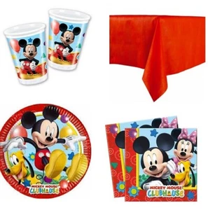KIT COORDINATO TOPOLINO COMPLEANNO FESTA BICCHIERI PIATTI TOVAGLIA TOVAGLIOLI - Foto 1 di 1