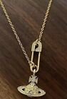 Vivienne Westwood NaNa Safety PIN Crystal ORB Chain Necklace Gold