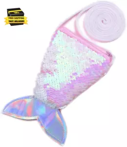 Mermaid Tail Coin Purse for Little Girls Sequin Crossbody Glitter Reversible Wal - Picture 1 of 7