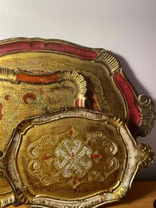Konvolut 3 Stück. Florentiner Tablett Holz vergoldet  - Bild 1 von 14