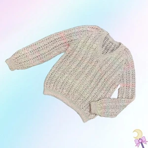 vintage soft pastel FUZZY hand knit v neck yumi kawaii pull over sweater Size XL - Picture 1 of 6