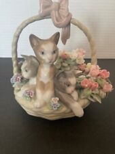 Lladro Purr-Fect Kittens/Cats in Flower Basket Figurine #1444 