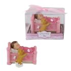 Mega Favors - Baby Girl Napping in Crib with Puppy Poly Resin - Pink, 12PCS