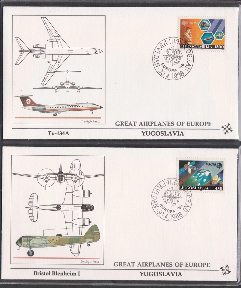 Yugoslavia 1988 2 FDC EUROPA TRANSPORTE Y COMUNICACIÓN + CACHÉ ARTESANAL Foto 1 de 2