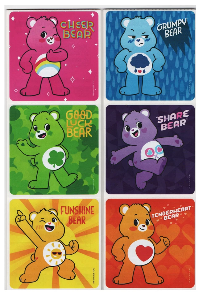 25 Care Bears Stickers (Licensed), 2.5" x 2.5" each - Image 1 of 1