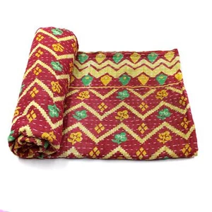 Manta de cama bohemia de algodón hecha a mano india Kantha Quilt vintage f - Imagen 1 de 5
