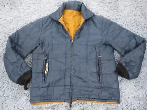 Vintage Unbranded Jacket Mens Large* Dark Blue Gold Reversible Puffer Talon Zip - Picture 1 of 24
