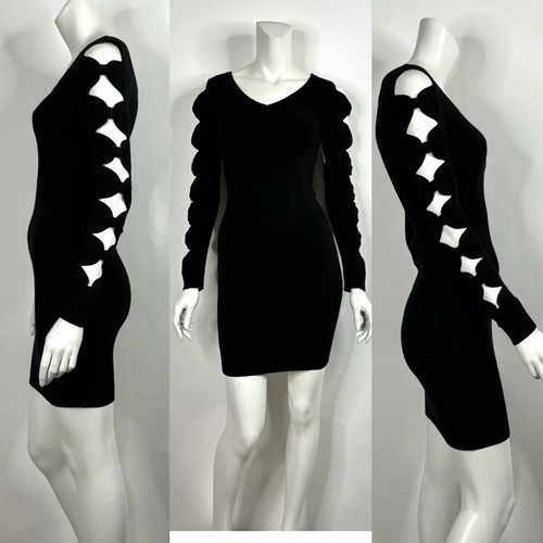 ABITO VINTAGE NUOVO MOSCHINO BOUTIQUE NERO FIOCCO MANICHE TAGLIATE 40 S