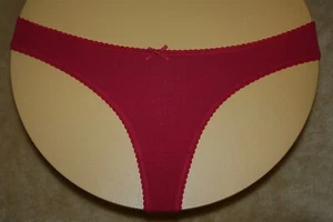 Cherry Red Thong With Loop Fringe & Shiny Bow - Size S=36/38 - Picture 1 of 2