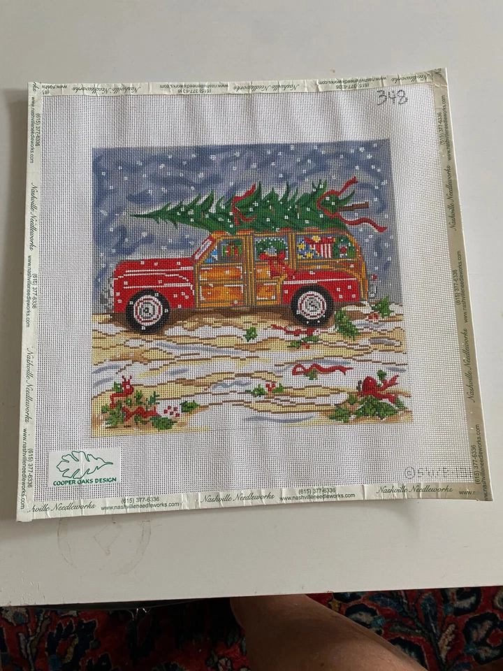 Needlepoint Woody Wagon with Tree by Cooper Oaks Design (348BS) - Image 1 of 1