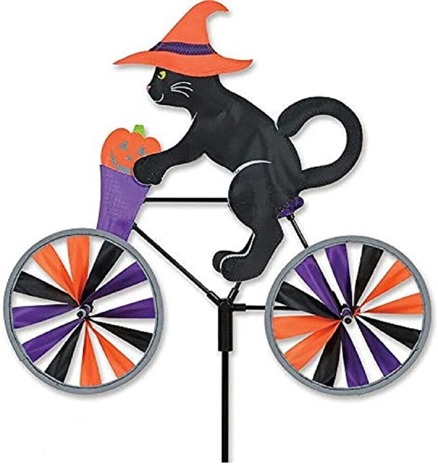 20" HALLOWEEN CAT on a Bike Spinner, Whirligig, Garden Stake by Premier Kites - Image 1 of 1