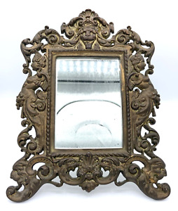 Antique Baroque Rococo Gilt Bronze Vanity Table Mirror Frame Lions Head Angels