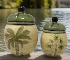 2 Sauvignon /West Indies Ceramic Canister Jars 6.5 "&5.35" Gasket Lids See Info - Picture 1 of 24